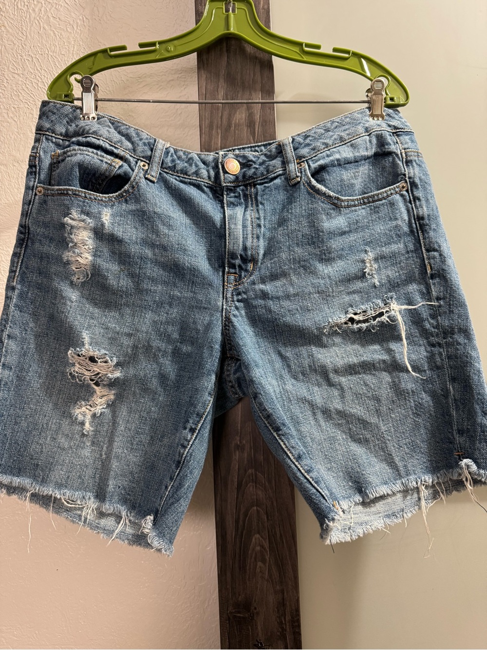 American Eagle Outfitters Distressed Denim Bermuda Shorts - Blue